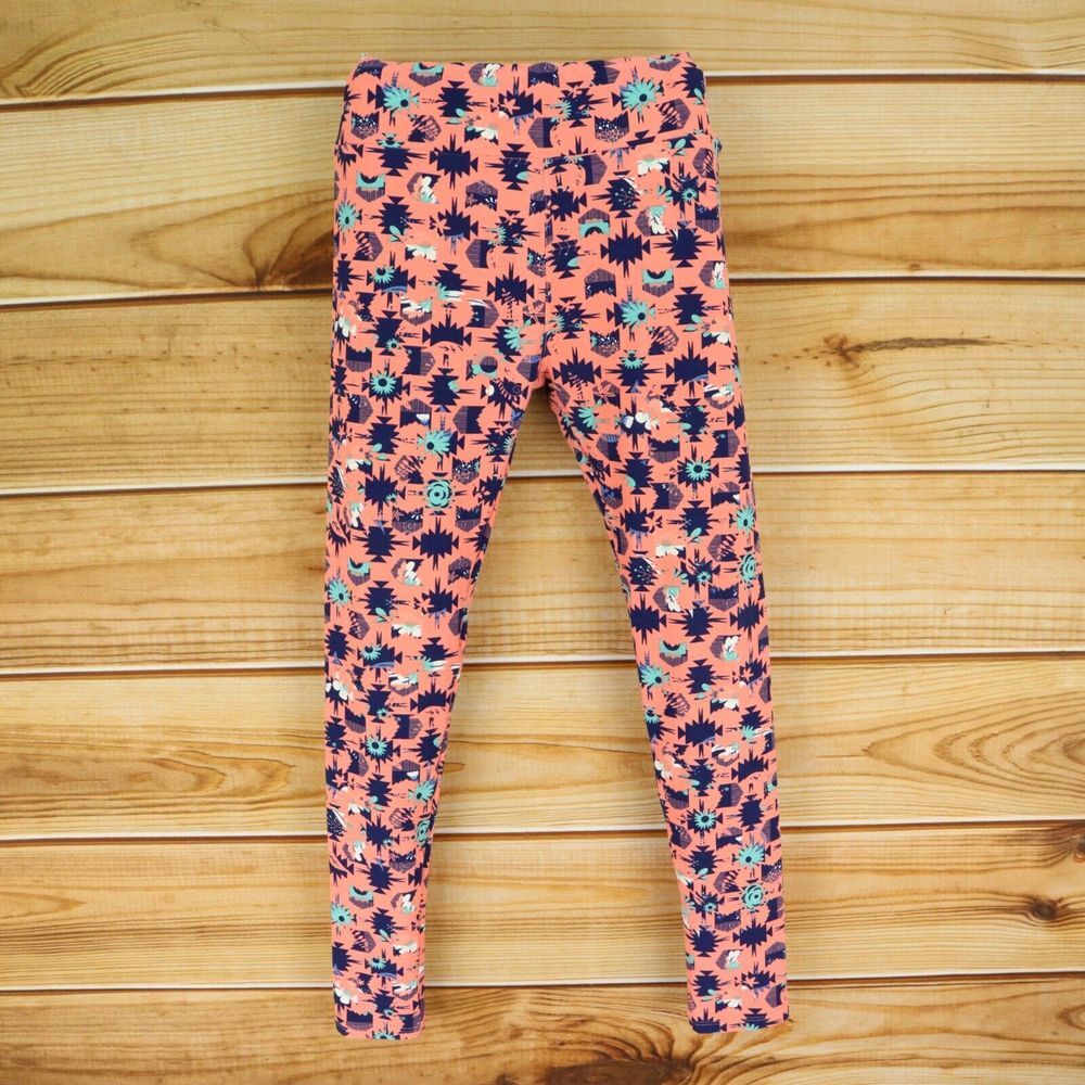 LuLaRoe Leggings Women One Size Pink Colorful Geometric Mid Rise Comfort Stretch